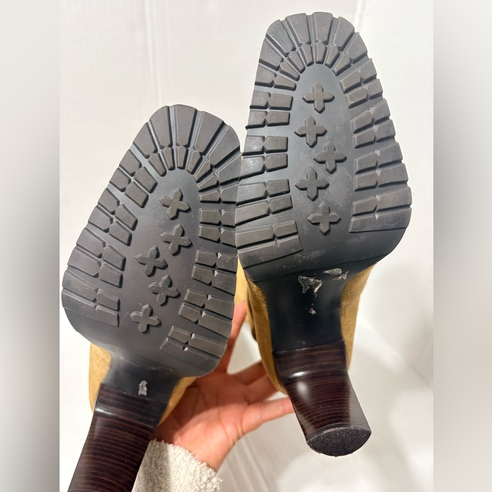 Vintage Candie’s Knee High Full Zip Faux Suede Camel Boots Removable belt detail - Picture 8 of 13